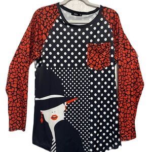 Lily by Firmania Chic Polka Dot and Red Orange Black Red Lips Lady Hat Print Top